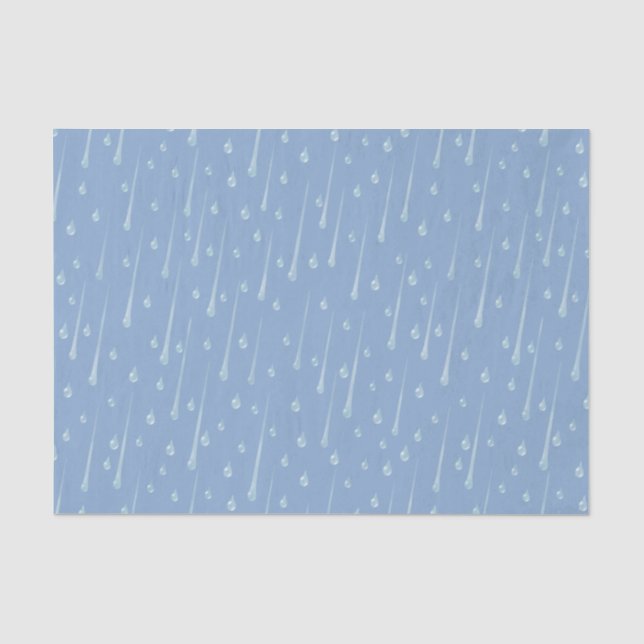 Falling Raindrops Cute Rainy Day Dusky Blue Tissue Paper (Front)