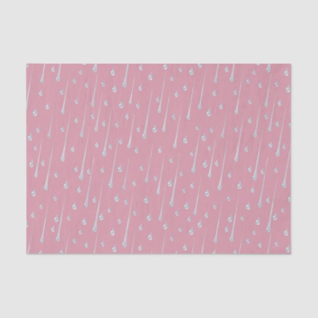 Falling Raindrops Cute Rainy Day Rose Pink Tissue Paper (Front)