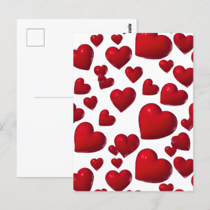 Falling Red Hearts Valentine Postcard