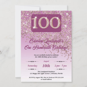Falling Rose Gold Glitter 100th Birthday Party Invitation