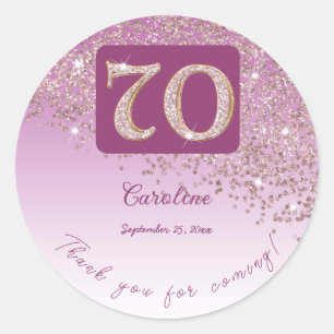 Falling Rose Gold Glitter, 70th Birthday Thanks Classic Round Sticker