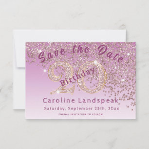Falling Rose Gold  Glitter for 20th Birthday Save The Date