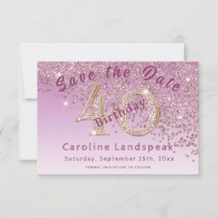 Falling Rose Gold Glitter for 40th Birthday Save The Date