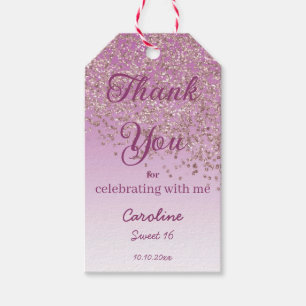 Falling Rose Gold Glitter Sweet 16 Personalised Gift Tags