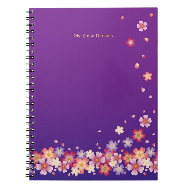 Falling Sakura Blossoms Blue & Purple Personalised Notebook (Front)
