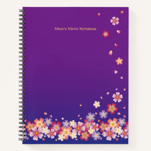 Falling Sakura Blossoms Blue & Purple Personalised Notebook