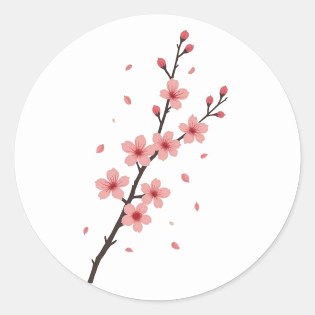Falling Sakura Blossoms Classic Round Sticker (Front)