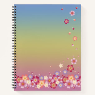 Falling Sakura Blossoms Japanese Art Rainbow Notebook