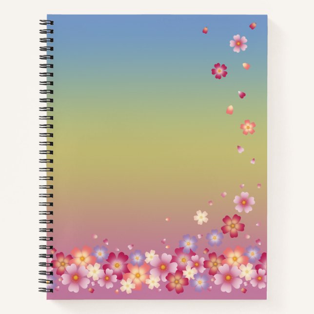 Falling Sakura Blossoms Japanese Art Rainbow Notebook (Front)