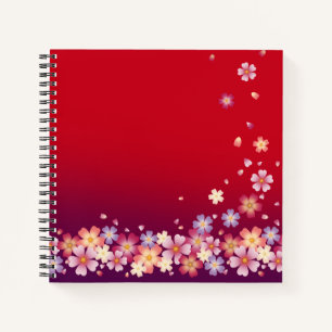 Falling Sakura Blossoms Japanese Red & Purple Notebook