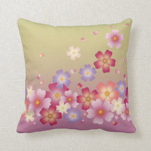 Falling Sakura Blossoms Kimono Style Pink & Green Cushion