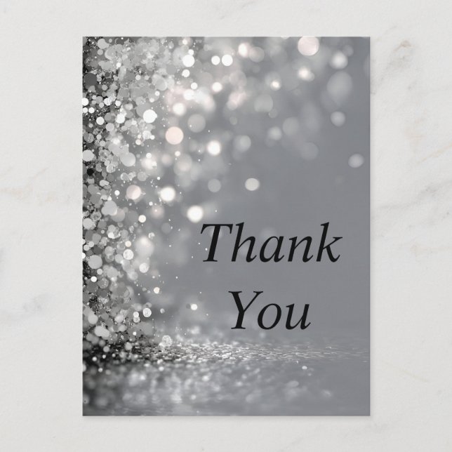 Falling Silver Confetti on Grey Thank You Card (Front)