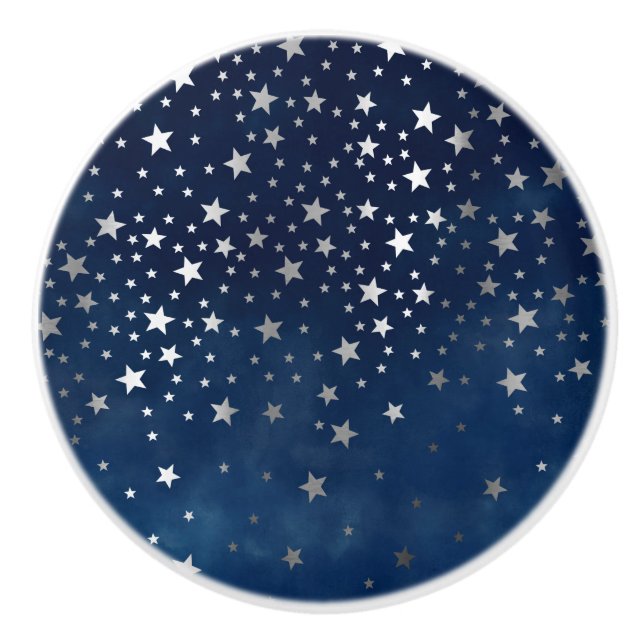 Falling Silver Stars Celestial  Ceramic Knob (Front)