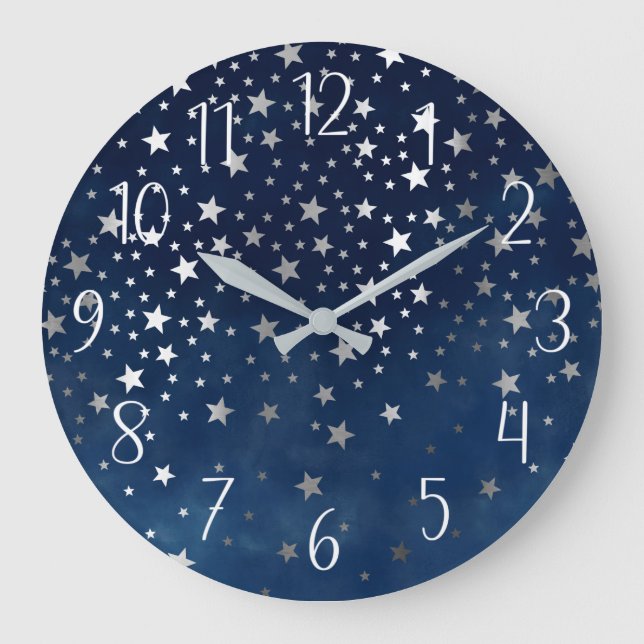 Falling Silver Stars Celestial Large Clock (Front)