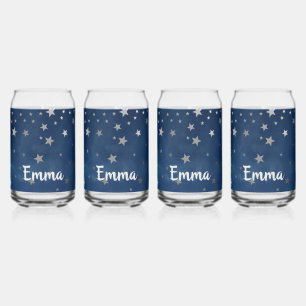 Falling Silver Stars Celestial Personalised  Can Glass