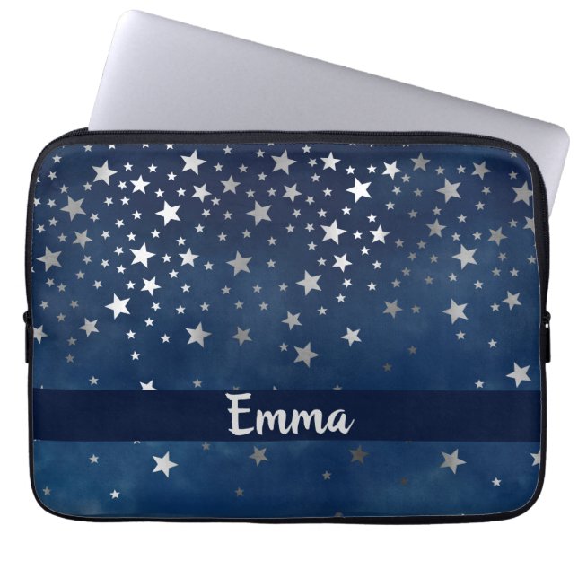 Falling Silver Stars Celestial Personalised  Laptop Sleeve (Front)
