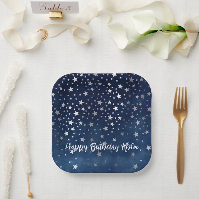 Falling Silver Stars Personalised   Paper Plate (Wedding)