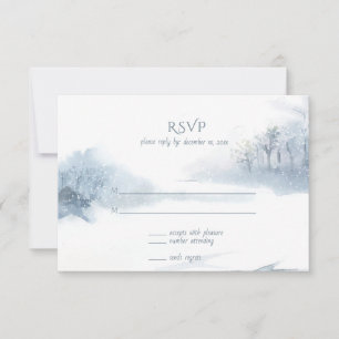 Falling Snow, Blue and White Wedding RSVP Card