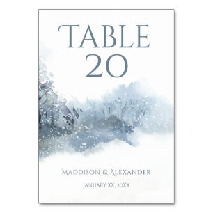 Falling Snow, Blue and White Wedding Table Number