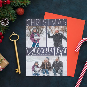 Falling snow Christmas blessings typography photo Holiday Card