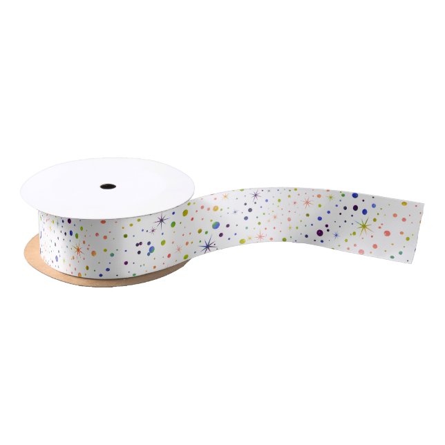 Falling Snow Watercolor Rainbow Galaxy Stars Satin Ribbon (Spool)
