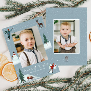 Falling Snow Whimsical 2 Photo Holiday Card