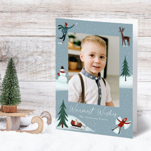 Falling Snow Whimsical 2 Photo Holiday Card