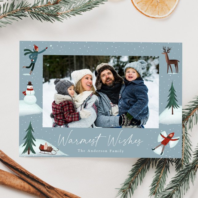 Falling Snow Whimsical Winter Scene Photo Holiday Card (Creator Uploaded)