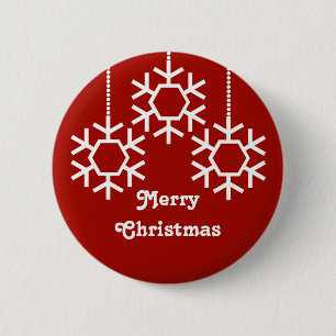 Falling Snowflakes Button, Dark Red 6 Cm Round Badge