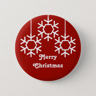 Falling Snowflakes Button, Dark Red 6 Cm Round Badge