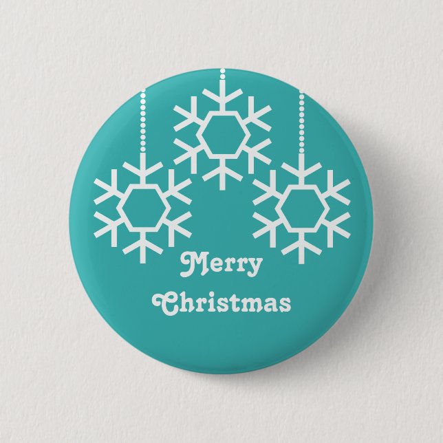 Falling Snowflakes Button, Turquoise 6 Cm Round Badge (Front)