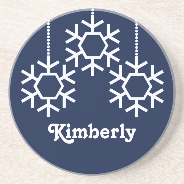 Falling Snowflakes Coaster, Dark Blue Coaster (Front)