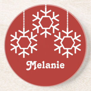 Falling Snowflakes Coaster, Dark Red Coaster