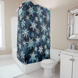 Falling Snowflakes Deep Blue Magical Winter Night Shower Curtain
