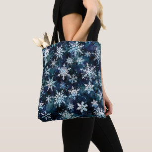Falling Snowflakes Deep Blue Magical Winter Night Tote Bag