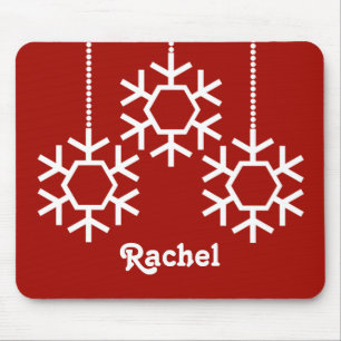 Falling Snowflakes Holiday Mousepad, Dark Red Mouse Pad