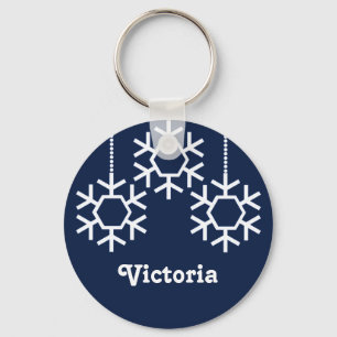 Falling Snowflakes Keychain, Dark Blue Key Ring
