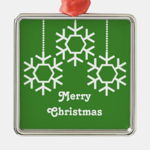 Falling Snowflakes Square Ornament, Bright Green Metal Ornament