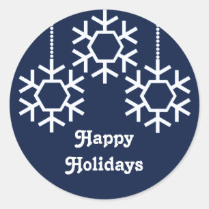 Falling Snowflakes Stickers, Dark Blue Classic Round Sticker