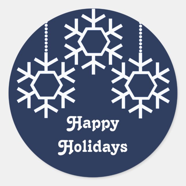 Falling Snowflakes Stickers, Dark Blue Classic Round Sticker (Front)