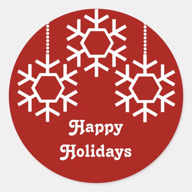 Falling Snowflakes Stickers, Dark Red Classic Round Sticker (Front)