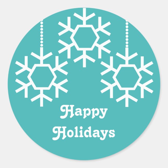 Falling Snowflakes Stickers, Turquoise Classic Round Sticker (Front)