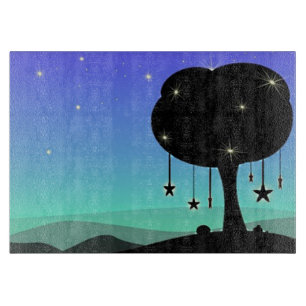 Falling Star Cartoon Night Sky Tree Dream Cutting Board