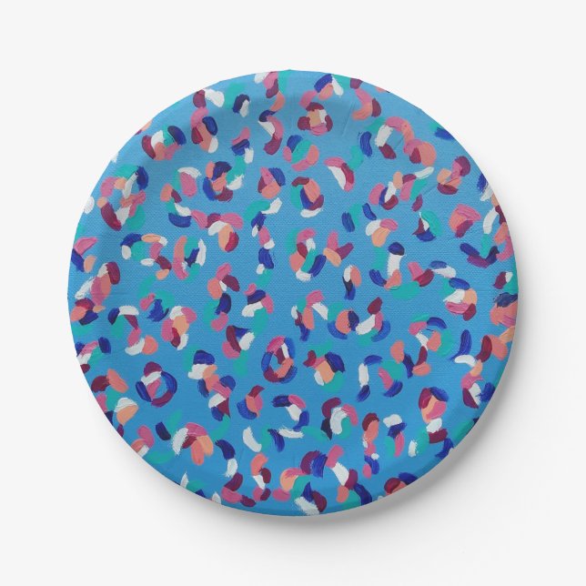 Falling Stars Blue Abstract Paper Plate (Front)