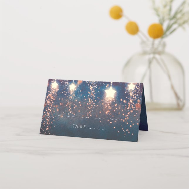 Falling Stars Blue and Pink Wedding Place Card (Front)