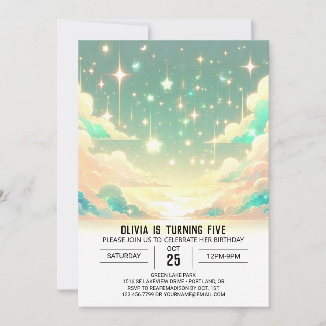 Falling Stars Modern Celestial Digital Birthday Invitation (Front)