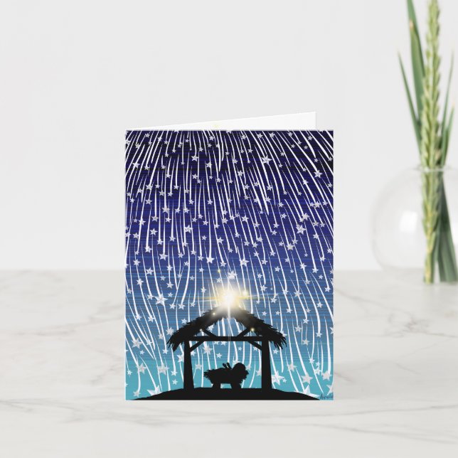 Falling stars nativity Christmas Card (Front)