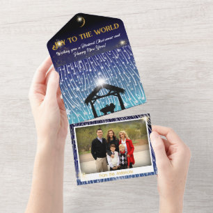 Falling stars nativity with keepsake photo all in one invitation