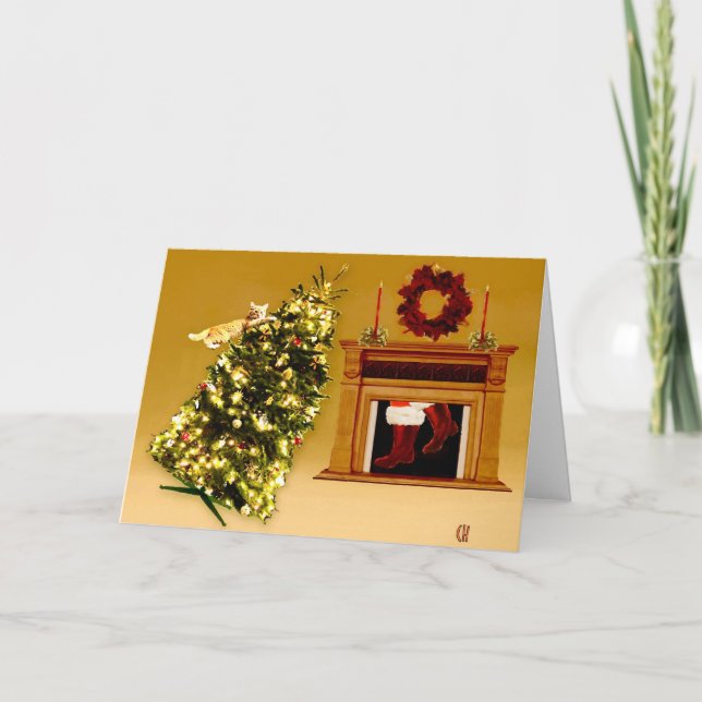 falling tree kitty 2 holiday card (Front)