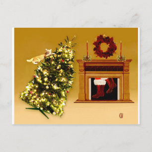 Falling Tree Kitty Postcard